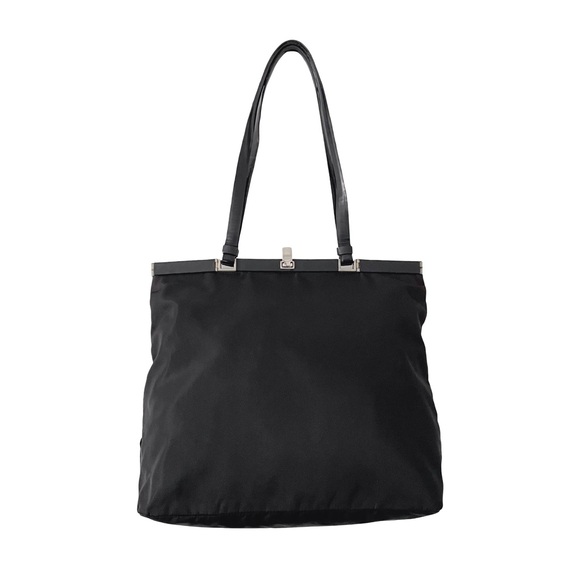 Prada 90s framed black Tessuto nylon flip lock shoulder...